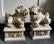 Pair Antique Carved Chinese Asian Foo Dogs Bookends picture