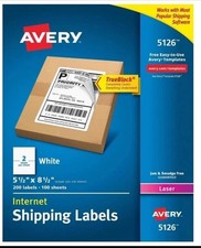 4 pk Avery 5126 Internet Shipping Labels White 5-1/2 x 8-1/2 in 200 Labels picture