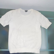 Theory Women’s White Open-Knit Crew Neck Short Sleeve Pullover Sweater L picture