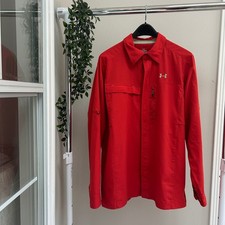 Gently Used Under Armour Mens B30075 Red Ripstop Ventilated Fishing Shirt L/S picture