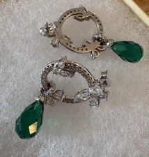 Earrings 925 Sterling silver Green & White Zirconias Dangle Drop Elegant jewelry picture