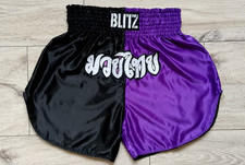 BLITZ Martial Arts Mens Muay Thai Kickboxing MMA K1 Shorts Purple Black Size XL picture