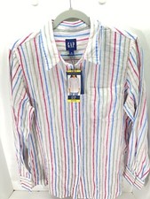 Gap Linen Shirt Women Medium Stripe Button Long Sleeve Linen Blend Casual NWT picture