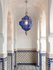 Handmade Moroccan blue Glass Pendant Light | Lantern Chandelier | Artisan Glass picture