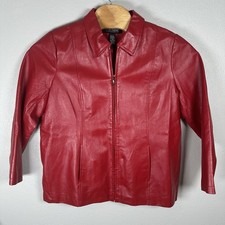 Dialogue Red Leather Full-Zip Jacket Womens Plus Size 1X Punk Rock Classic picture