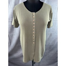 2891-New York Style Women's Short Sleeve Ribbed Button-Front Top in Olive Green picture