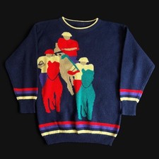 1980s Navy Wool Knit Sweater Polo Graphic  picture
