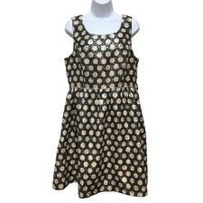 Modcloth Metallic Polka Dot A-Line Dress Women's Large Black Gold Festive Glam picture