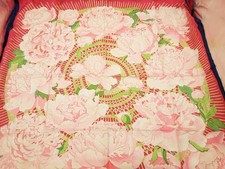 Hermes Les Pivoines Peonies Pink Blue Flower Silk Scarf Do0426wxzde picture