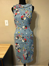 Boden Womens 4R Blue Floral Cotton Stretch Sheath Dress Collared Pockets picture