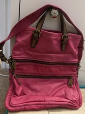 MWT Fossil Leather Large Tote Handbag Shoulder Bag - Fuchsia Pink. picture