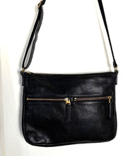 Fossil Womens Elise Crossbody Bag Black Pebbled Leather Purse Double Zip Pocket picture