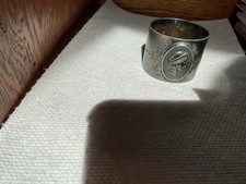 ANTIQUE 1870s VICTORIAN MEDALLION NAPKIN RING HEAVY 46.6 G COIN/STERLING SILVER picture