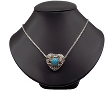 Vintage Rare Sajen Turquoise Multi-gemstone Heart Slide Pendant 925 Italy Chain picture
