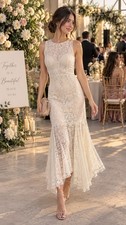 ZARA White/Ivory Floral Lace Sleeveless Long Maxi Sheath Dress Zip Size M picture
