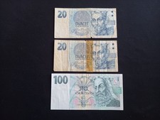 CZECH REPUBLIC 2x 20 (1994) + 100 KORUN (1997) Banknote - Circulated / Damaged picture