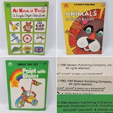 VTG Golden All Kinds of Things That Go Animals Draw Paint Coloring Book Lot 80s picture