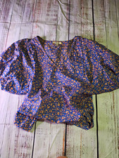 Madewell 2XS Blue Floral Long Sleeve Pullover Rayon Woven Ruffle Blouse picture