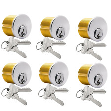 6PCS Brass Mortise Door Cylinder Locks 1 1/8