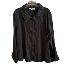 Flax Sz L Black Linen Jacket Button Front Oversized Fit picture