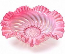 Fenton #1522 Cranberry Opalescent Spiral Optic Ruffled Bowl 9” 1938-1940 Vintage picture