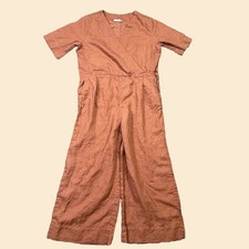 Everlane The Linen Cross-Front Jumpsuit No Belt Burnt Orange Rust Brown Size 4 picture