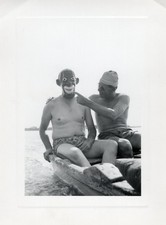 Men Wearing Offensive Mask Lake Weird Odd Creepy Photo Snapshot Vtg MCM Funny picture