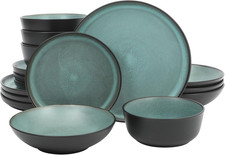 Tribeca Loft 16-Piece Dinnerware Set – Matte Black and Green picture