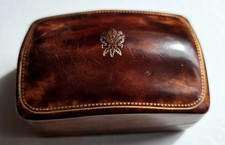 Vintage Florence Italy Humpback Leather Trinket Box Fleur de Lis picture