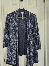 CHICO'S WEEKEND OPEN CARIDGAN NAVY/SILVER 3/4 SLEEVES  SIZE CHICO'S 2 (12-14) picture