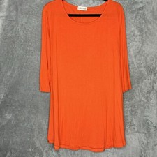 Larace XL Top Shirt Orange Solid 3/4 Sleeve Scoop Neck Rayon Stretch Knit Womens picture