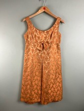 Vintage Sue Leslie of California 50s Dress Orange Floral Jacquard Dress Sz 8 Bow picture
