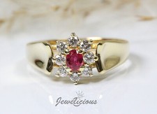 Dazzling 14K Yellow Gold Natural Ruby and Diamonds Cluster Flower Ring picture