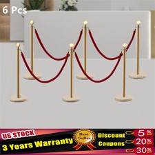 6Pcs Golden Stanchion Posts w/ 4 Velvet Ropes Crowd Control Queue Pole Barrier picture