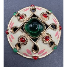 Striking Vintage Castlecliff Enamel & Glass Statement Brooch 2.5” picture