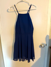 Lulus Blue A-Line Chiffon Halter Mini Dress Strappy Backless Lined S picture