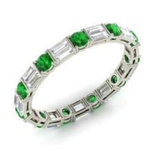 1.96 Ct Real Natural Emerald Diamond Wedding Eternity Band 14K White Gold picture