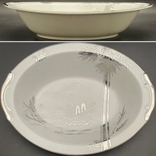Hayasi Fine China Platinum Mt Fuji Foot Bridge Oval Serving Bowl Japan 11
