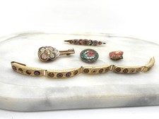 Damaged Lot 5PC Vintage Micro Mosaic Millefiori Brooches and Ring  1960's picture