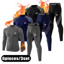 6 Pcs Men's Thermal Underwear 3 Sets Fleece Long Johns Base Layer Winter Warmth picture