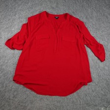 Torrid Top Women 2X Red Harper Georgette Pullover V Neck Roll Tab Blouse Office picture