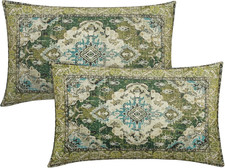 2 Pack 12x20 Inch Boho Lumbar Pillow Covers Sage Green Blue Floral picture