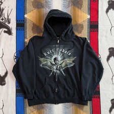 Vintage Kurt Cobain Angel Wings Graphic Full Zip Hoodie Black Mens XL Grunge Y2K picture