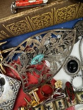 Vintage Treasure Junk Drawer Jewelry Lot Sterling magnifying glass buttons  picture
