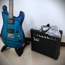 Full-Size Blue Electric Guitar Starter Package with 20-Watt Amp and Accessories picture