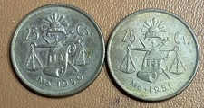 1950 & 1951 Mexico 25 Centavos Silver Coin, KM #443 picture