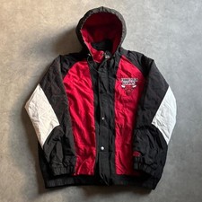 Vintage Chicago Bulls Starter Jacket Men XXL Red Black White Hooded NBA 90s picture