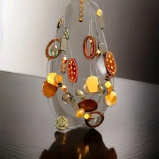 Chico's Multicolor Layered Multi-Strand Beaded Statement Necklace Signed picture