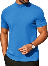 Mens Premium Cotton Short Sleeve Mock Turtleneck Half Neck Basic Tee Casual Fit picture
