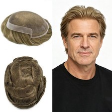 Men Human Hair Replacement Systems French Lace Front Poly Thin Toupee Hairpiece picture
